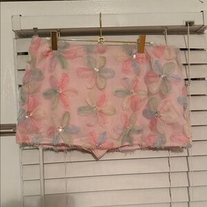 SHEIN Pink Floral Embellished Skirt